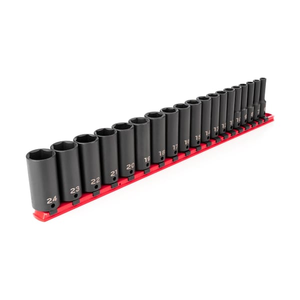 Tekton 3/8 Inch Drive Deep 6-Point Impact Socket Set with Rail, 19-Piece (6-24 mm) SID91107 - main